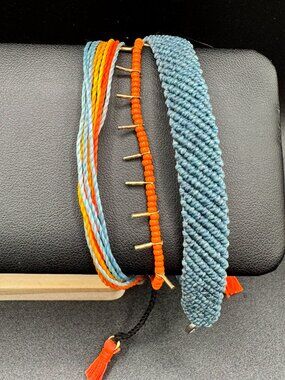 Pura Vida Orange & Blue Beaded Tassel Woven Friendship Boho Surf Bracelet Stack